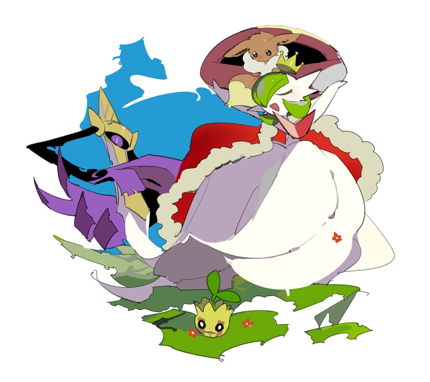 gardevoir, eevee, mega gardevoir, aegislash, and sunkern (pokemon) drawn by apios