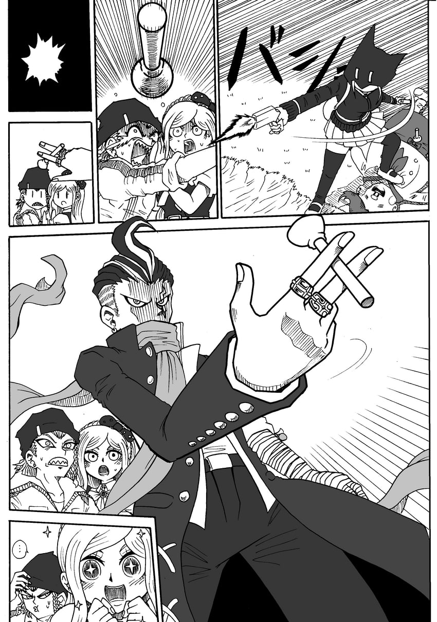 nanami chiaki, sonia nevermind, tanaka gundham, soda kazuichi, and hanamura teruteru (danganronpa and 1 more) drawn by jan1214