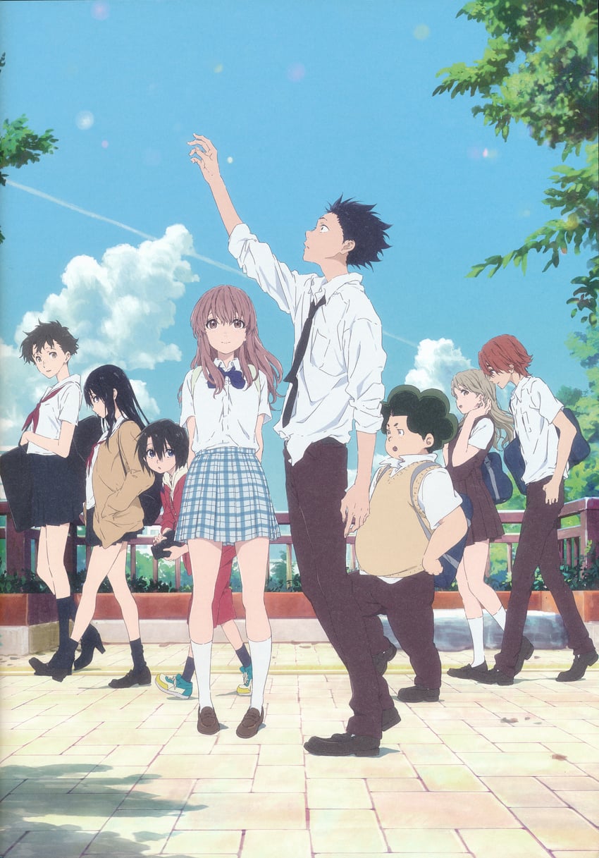 nishimiya shouko, ishida shouya, nishimiya yuzuru, ueno naoka, kawai miki, and 3 more (koe no katachi)