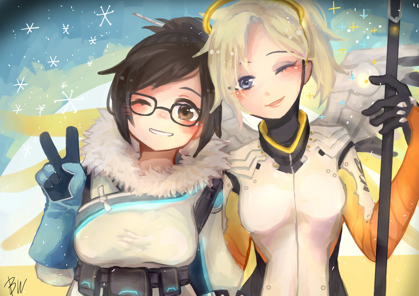 mercy and mei (overwatch and 1 more) drawn by omurice_(roza4957)