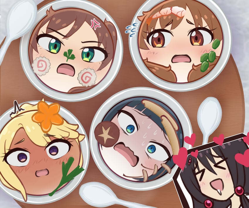 shinonome akira, chikura shizuru, kuga reimi, hoshi nadeshiko, and nakatomi yoka (shuumatsu train doko e iku?) drawn by psycho_orb