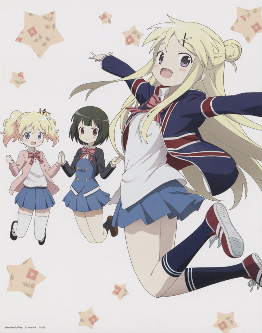 kujou karen, alice cartelet, and oomiya shinobu (kin-iro mosaic) drawn by ueta_kazuyuki