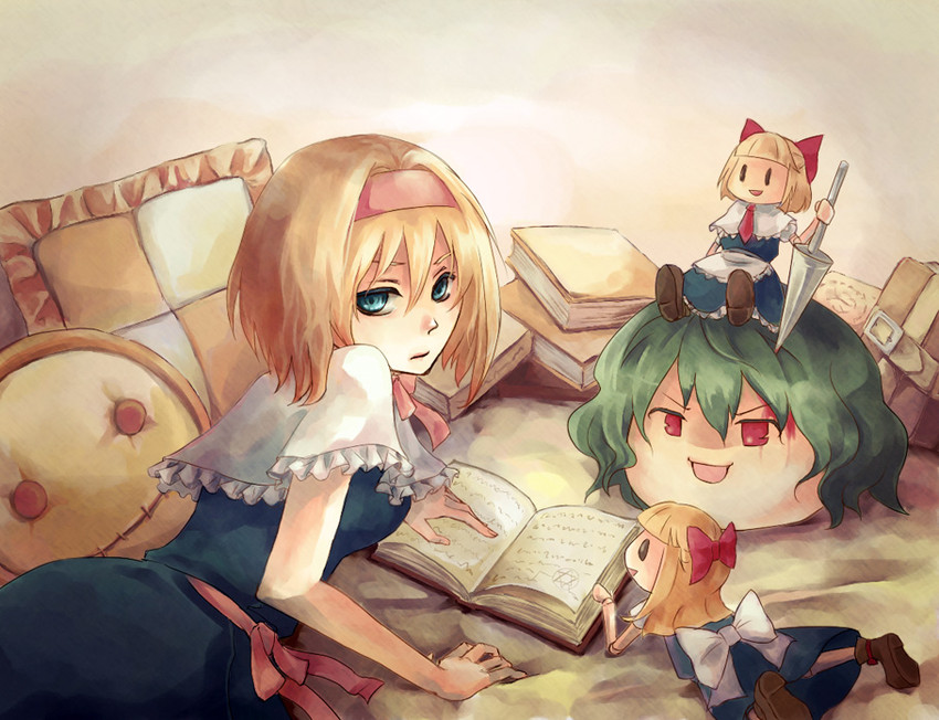 alice margatroid, kazami yuuka, and shanghai doll (touhou) drawn by semicolon