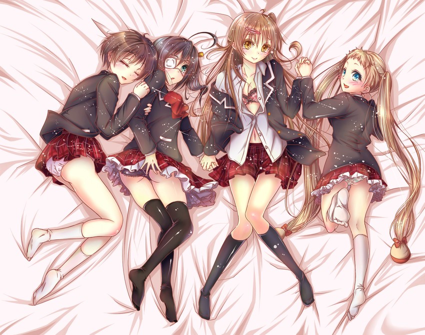 takanashi rikka, nibutani shinka, dekomori sanae, and tsuyuri kumin (chuunibyou demo koi ga shitai!) drawn by mitsuki_(omezame_alice)