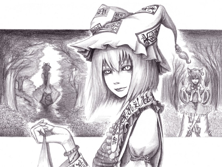yakumo yukari, yakumo ran, and chen (touhou) drawn by hane_(azelye)