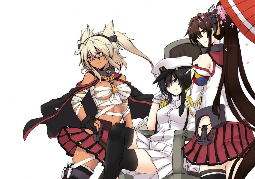 yamato, female admiral, and musashi (kantai collection) drawn by fumotewi