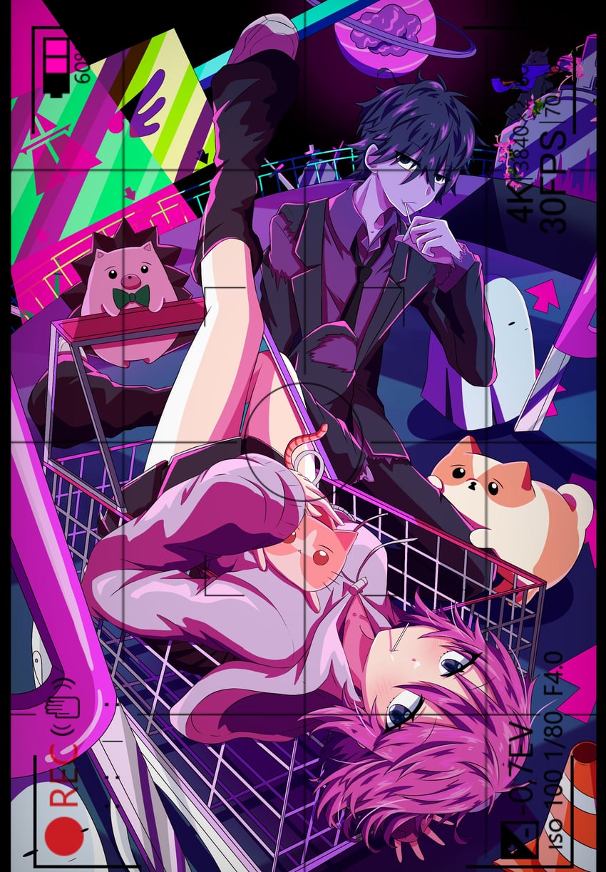nira-chan, uniguri, ginger strings, bong, and gray-kun (zutto mayonaka de ii no ni and 1 more) drawn by pumtedayo