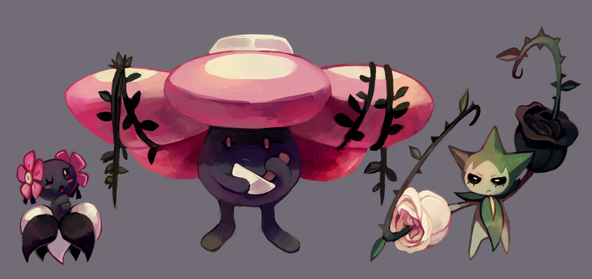 vileplume, bellossom, and roselia (pokemon and 1 more) drawn by glitchedpuppet
