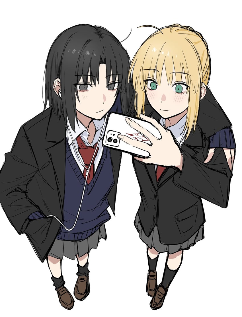 artoria pendragon, saber, and ryougi shiki (fate and 1 more) drawn by egomeshi