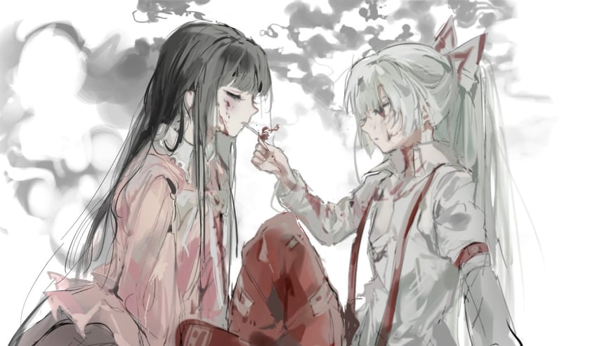 fujiwara no mokou and houraisan kaguya (touhou) drawn by sesmkun