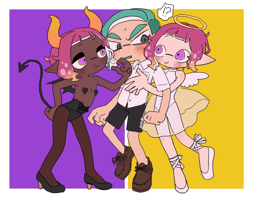 inkling player character, inkling girl, inkling boy, sumomo, and aoba (splatoon) drawn by ikuta_semi
