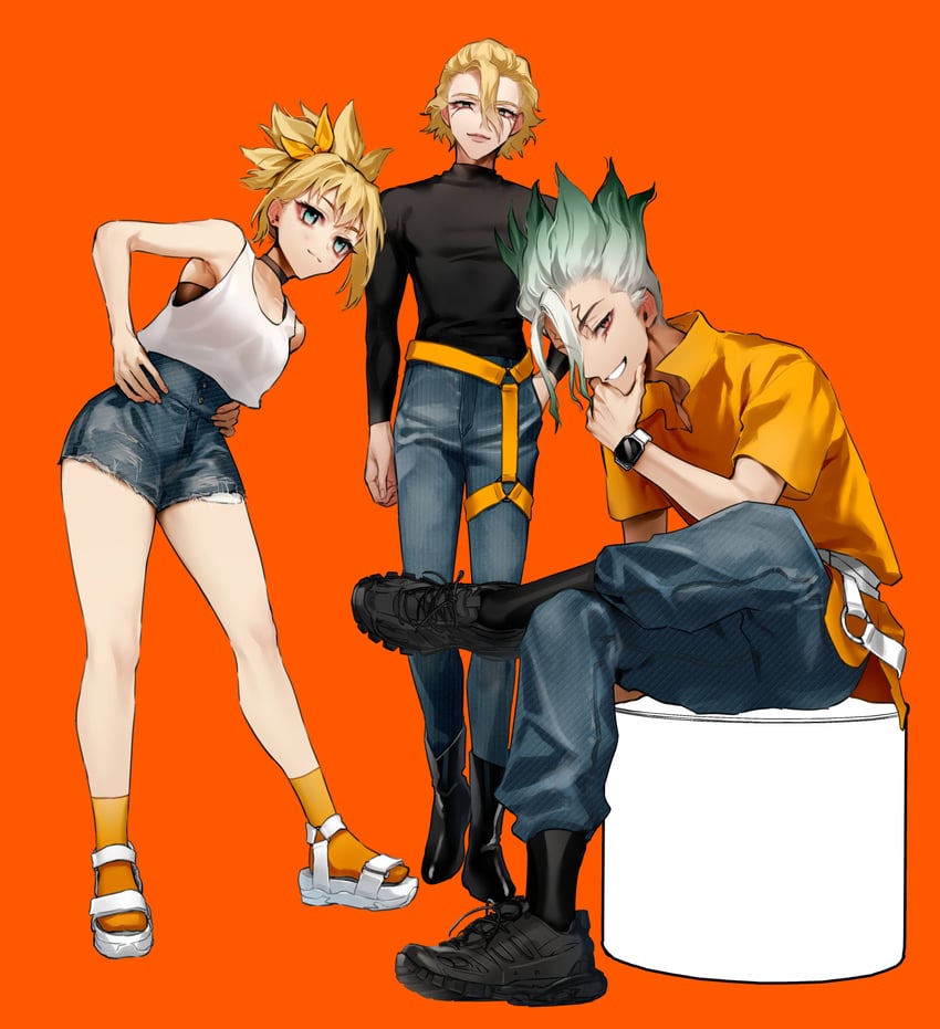 kohaku, ishigami senkuu, and stanley snyder (dr. stone) drawn by ichimonjikun2