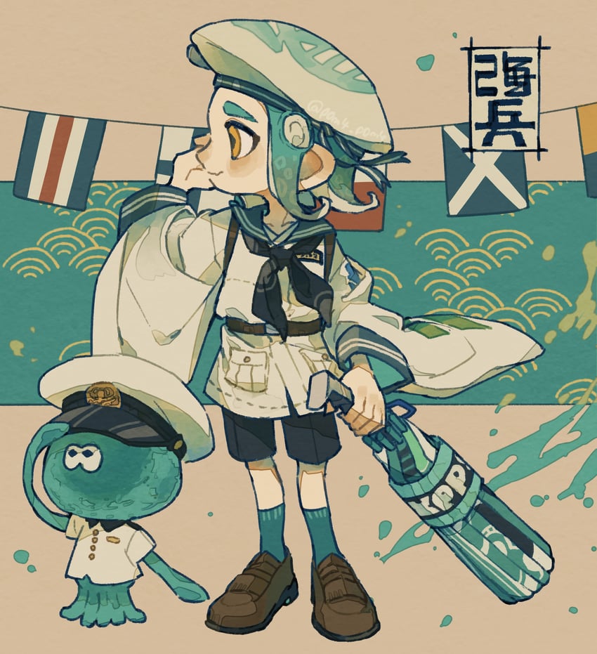 octoling player character, octoling boy, and jellyfish (splatoon and 1 more) drawn by p0m4_p0m4