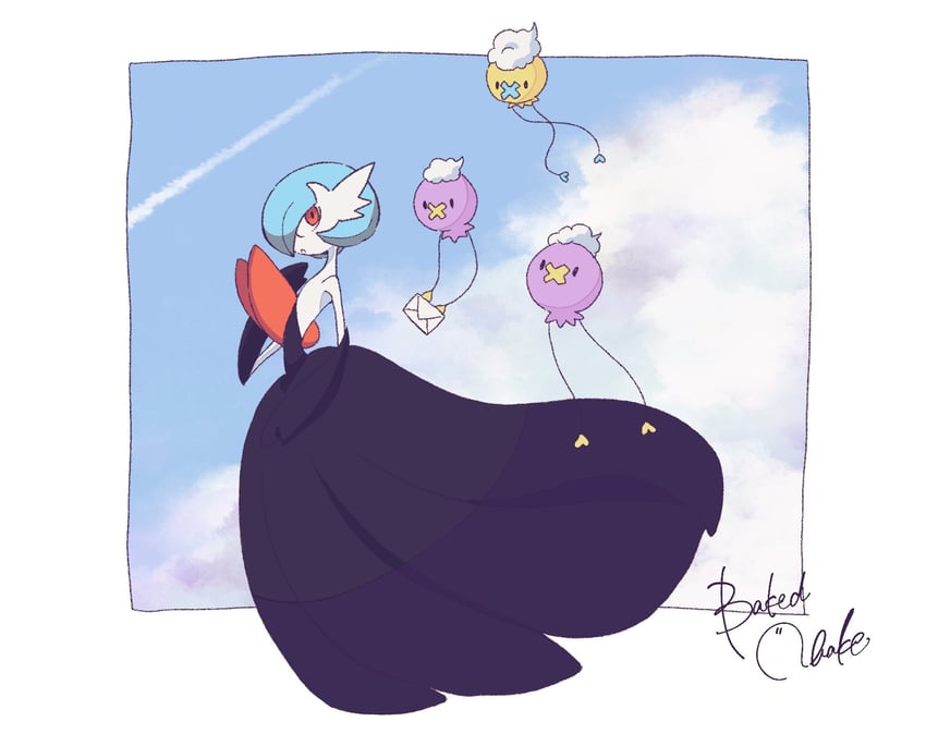 gardevoir, mega gardevoir, and drifloon (pokemon) drawn by yaki_obake