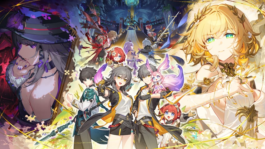 trailblazer, stelle, caelus, dan heng, herta, and 9 more (honkai and 1 more) drawn by dl_(dl_6ix)