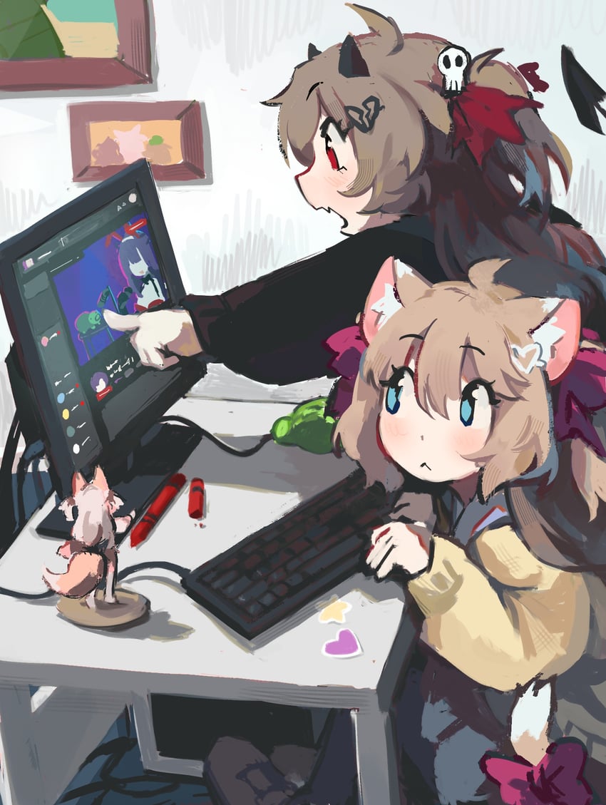 neuro-sama, evil neuro-sama, annytf, akuma nihmune, and vedal987 (indie virtual youtuber and 2 more) drawn by pasharuu