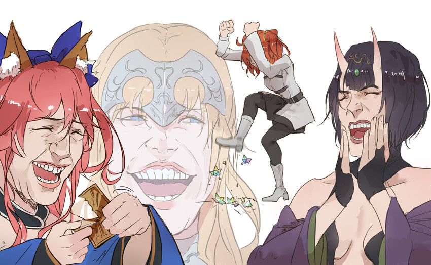 fujimaru ritsuka, tamamo, jeanne d'arc, shuten douji, tamamo no mae, and 1 more (fate and 3 more) drawn by kuroduki