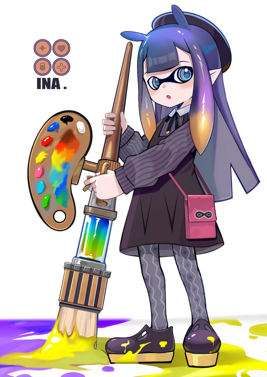 inkling player character and ninomae ina'nis (hololive and 2 more) drawn by yoshikawa_hiro