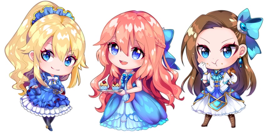 katarina claes, irene loren d'authrice, and tiarose lapis clementille (otome game no hametsu flag shika nai akuyaku reijou ni tensei shite shimatta and 2 more) drawn by yuma_(pixiv38148735)