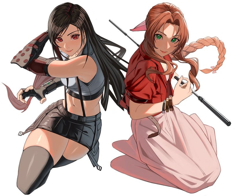 tifa lockhart and aerith gainsborough (final fantasy and 2 more) drawn by temoc