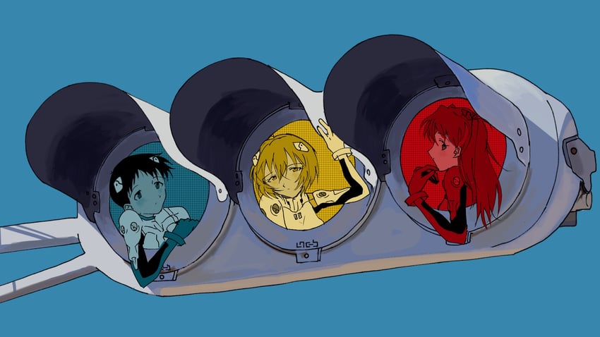 souryuu asuka langley, ayanami rei, and ikari shinji (neon genesis evangelion) drawn by 8gura_is