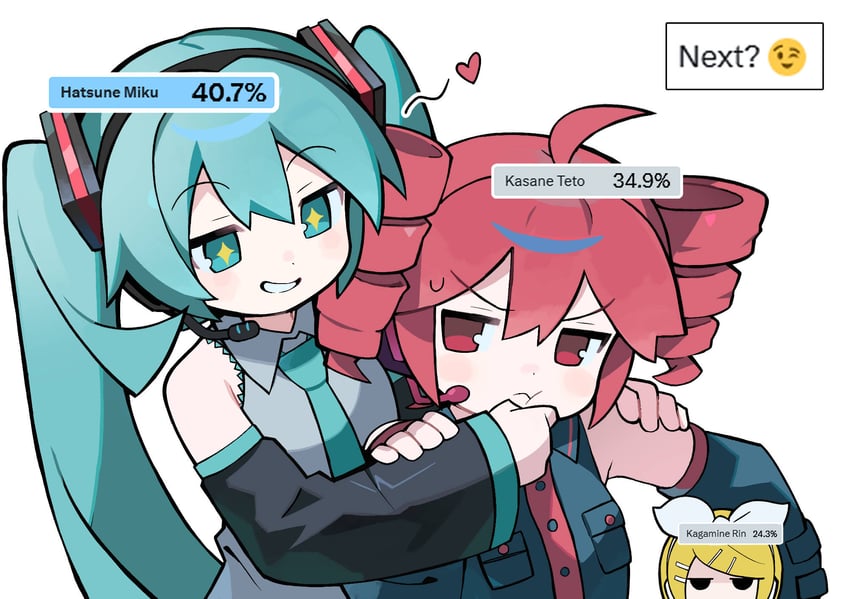 hatsune miku, kagamine rin, and kasane teto (vocaloid and 1 more) drawn by morizo_(morizoshop)