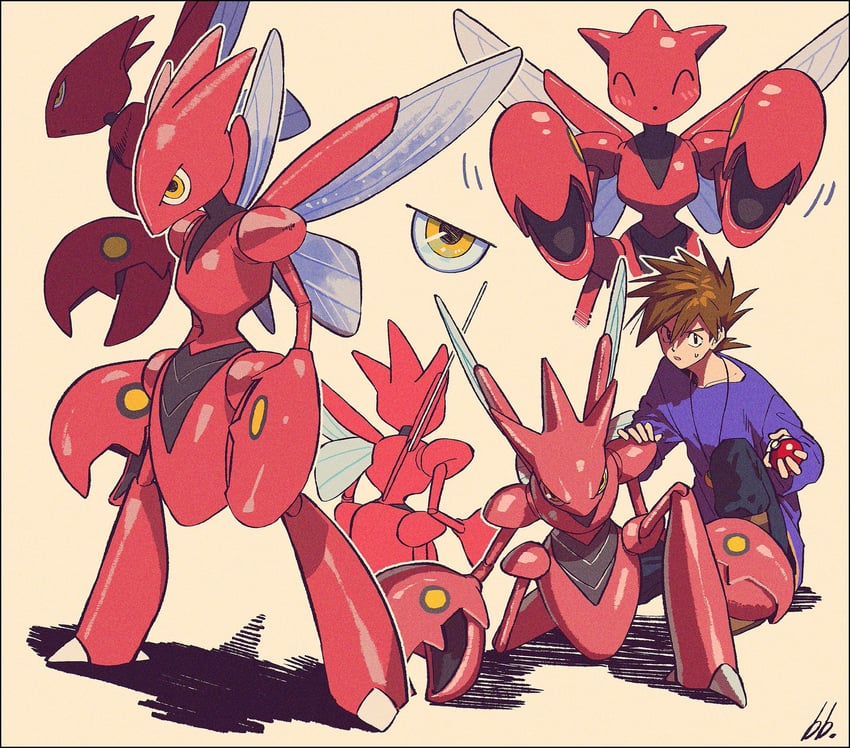 scizor and gary oak (pokemon) drawn by kwsby_124