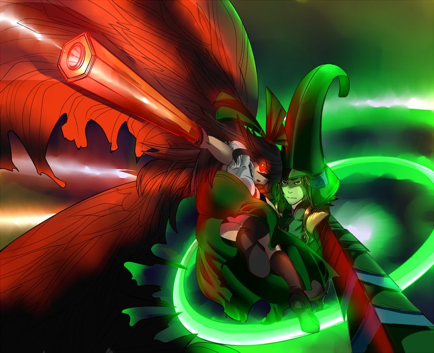 reiuji utsuho and mouri motonari (touhou and 2 more) drawn by bananachips