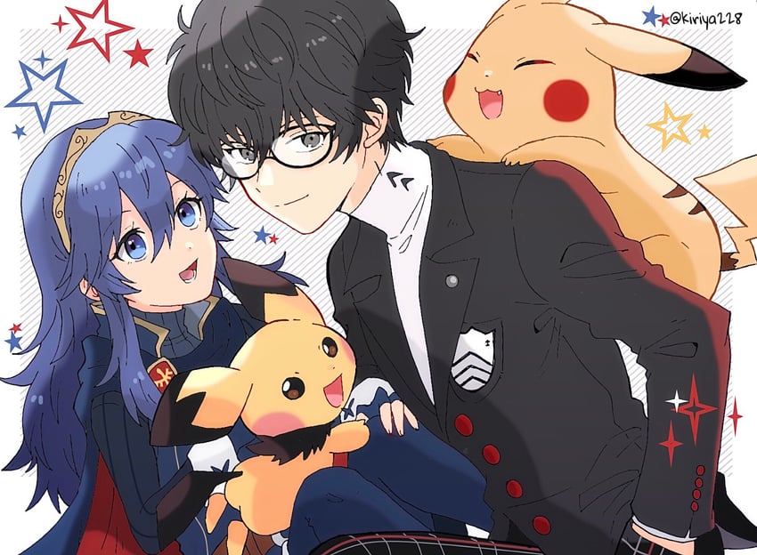 pikachu, lucina, amamiya ren, and pichu (pokemon and 5 more) drawn by kiriya_(552260)