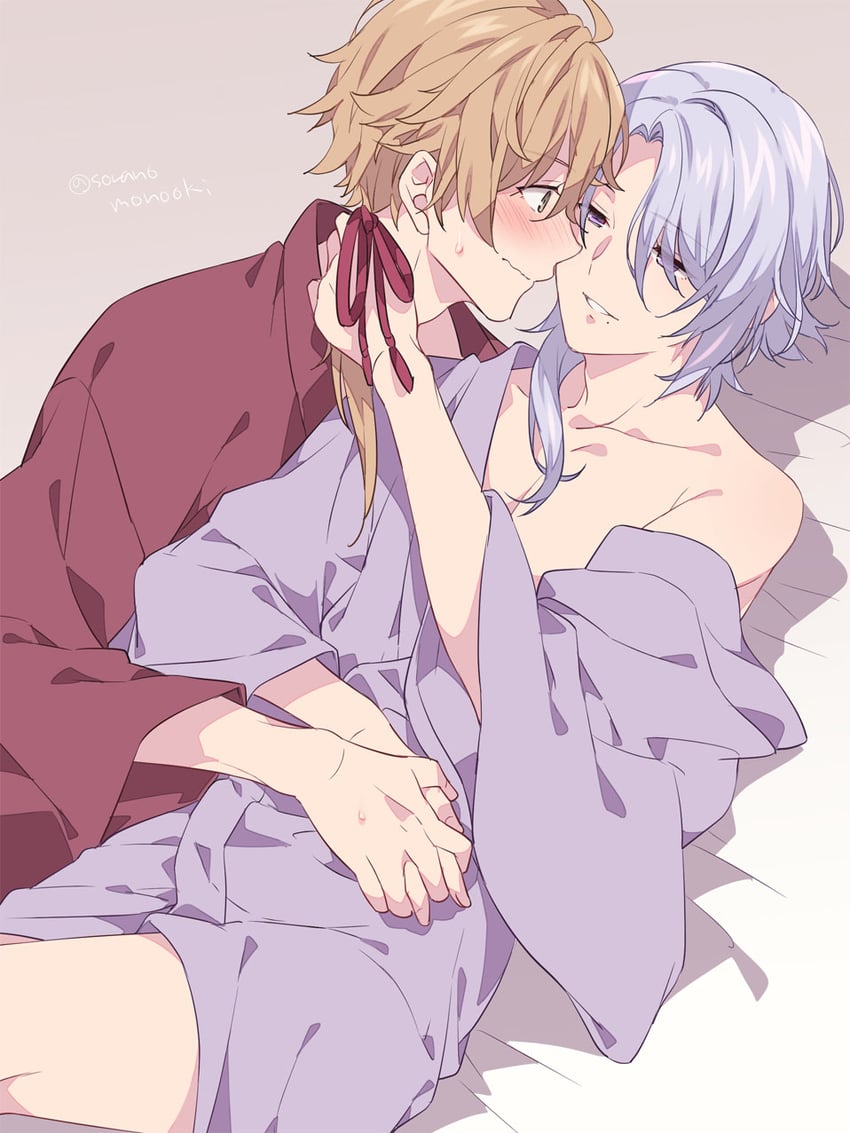 kamisato ayato and thoma (genshin impact) drawn by soranomonooki