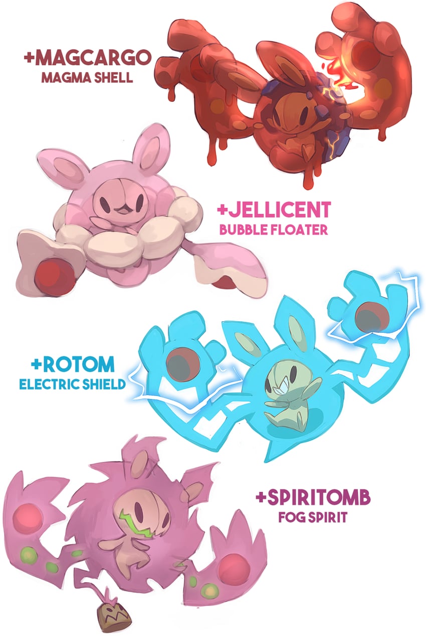 rotom, reuniclus, spiritomb, jellicent, and magcargo (pokemon) drawn by dar-draws