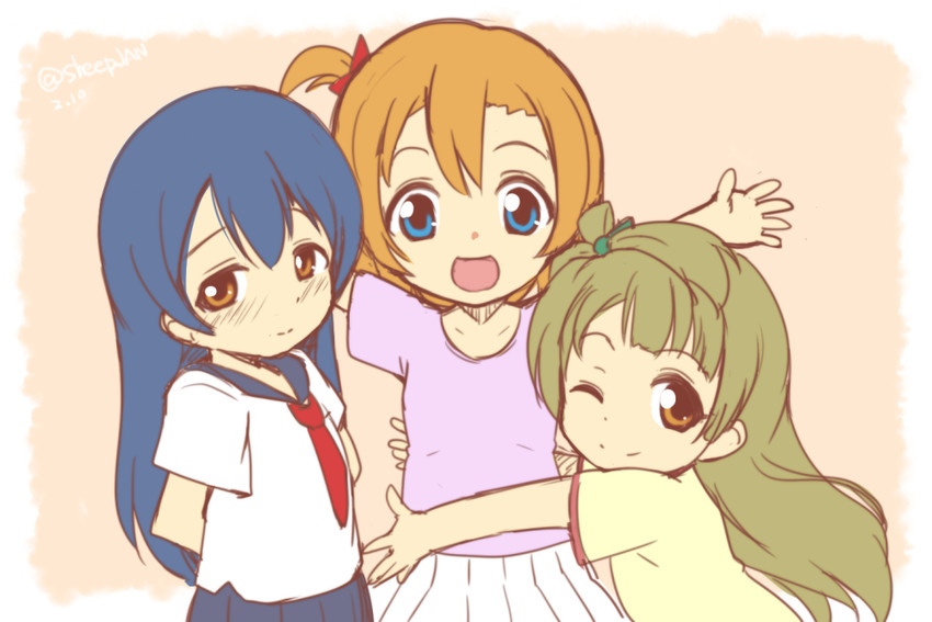 sonoda umi, minami kotori, and kosaka honoka (love live! and 1 more) drawn by muneshiro_(hitsuji_kikaku)