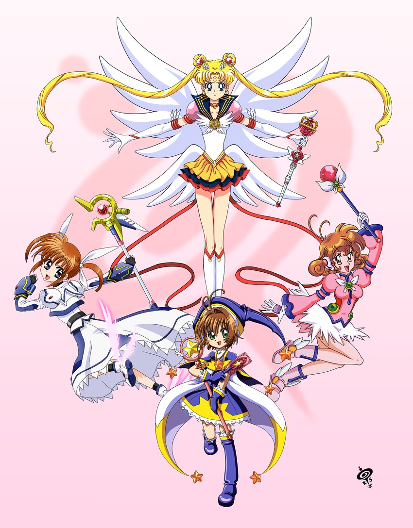 takamachi nanoha, kinomoto sakura, tsukino usagi, sailor moon, raising heart, and 2 more (lyrical nanoha and 5 more) drawn by spiral_cris