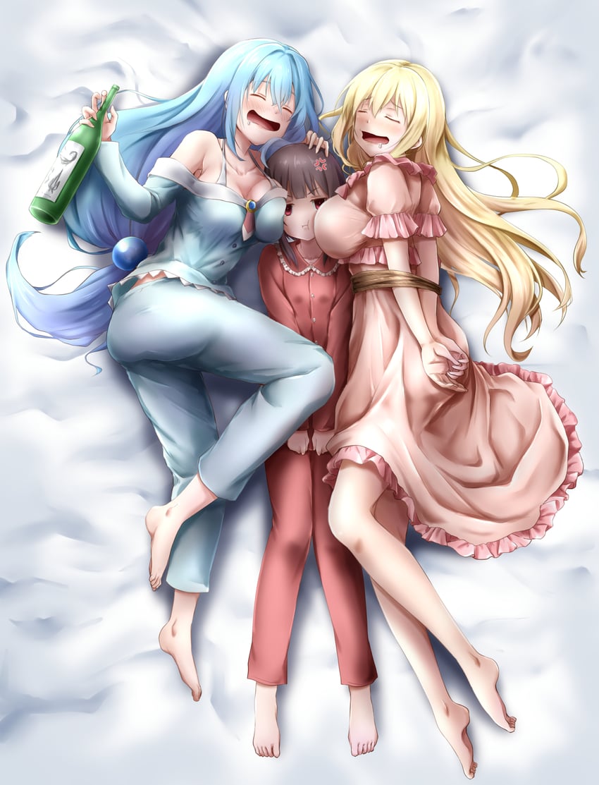 megumin, aqua, and darkness (kono subarashii sekai ni shukufuku wo!) drawn by 13enter