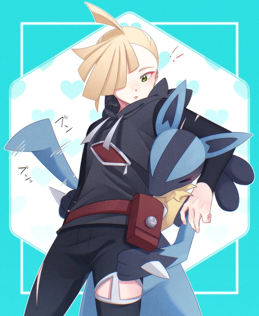 lucario and gladion (pokemon and 2 more) drawn by mocacoffee_1001