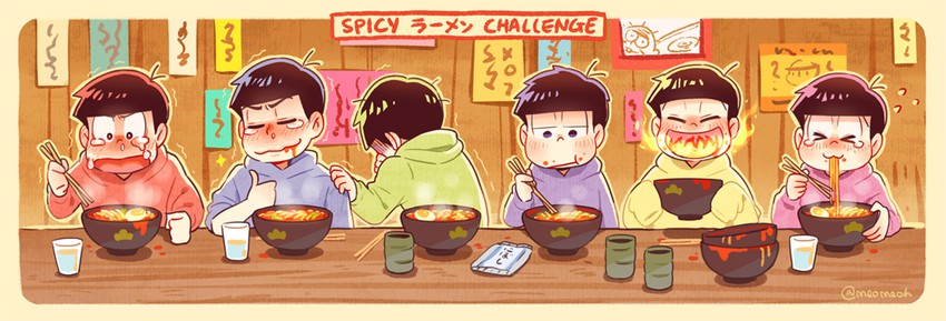 matsuno osomatsu, matsuno karamatsu, matsuno ichimatsu, matsuno jyushimatsu, matsuno choromatsu, and 2 more (osomatsu and 2 more) drawn by meoon