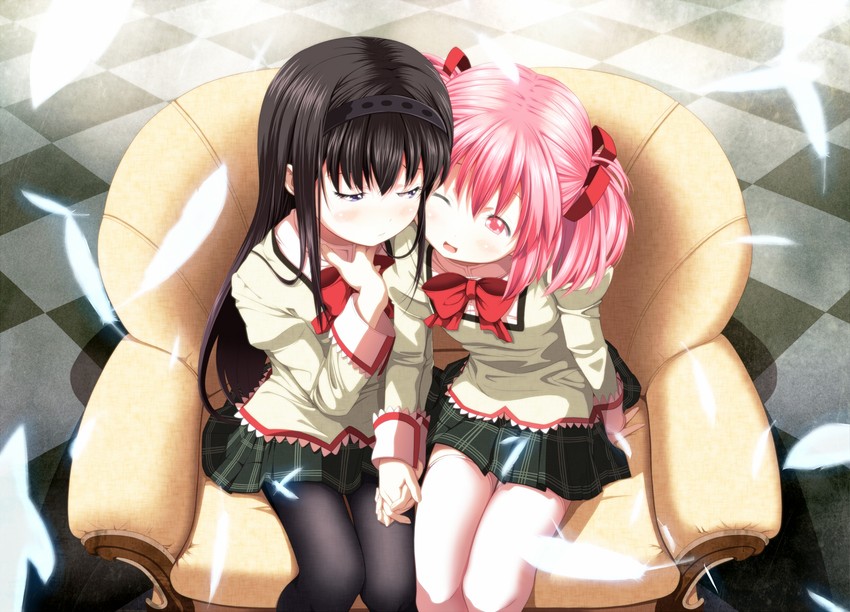 akemi homura and kaname madoka (mahou shoujo madoka magica) drawn by tsukumo_(soar99)
