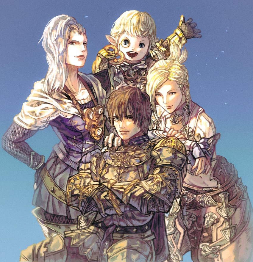 warrior of light, adventurer, paladin, minfilia warde, papalymo totolymo, and 1 more (final fantasy and 1 more) drawn by bimel_isabella