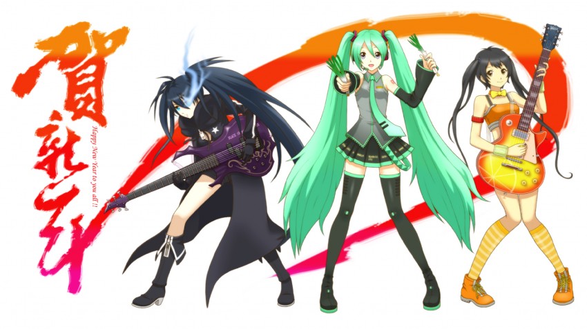hatsune miku, black rock shooter, and arancia (original and 2 more) drawn by yan_fei_toketsu