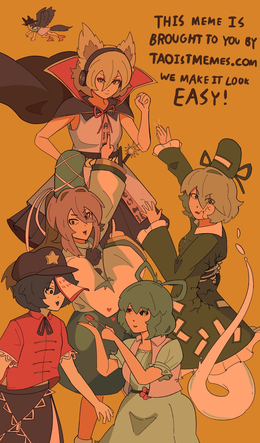 toyosatomimi no miko, mononobe no futo, kaku seiga, miyako yoshika, soga no tojiko, and 1 more (touhou) drawn by grimlisp