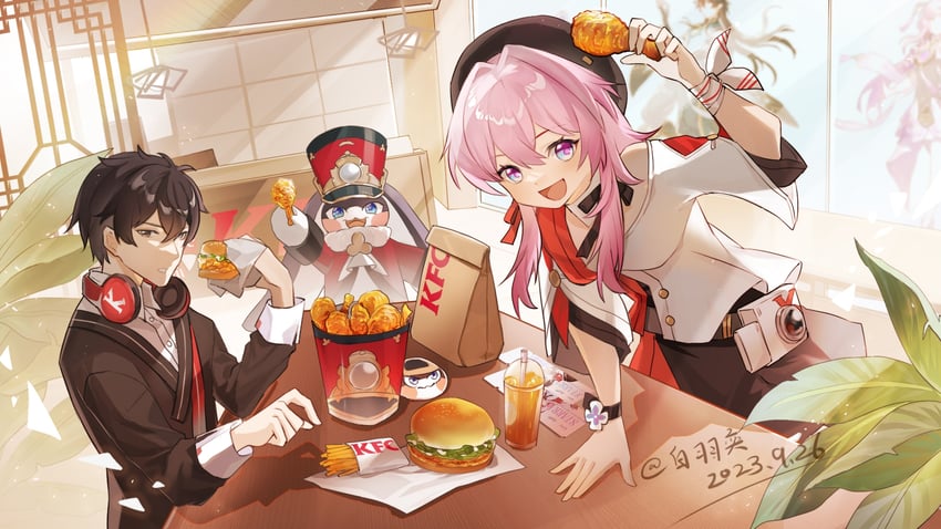 march 7th, dan heng, fu xuan, and pom-pom (honkai and 2 more) drawn by baiyuyi