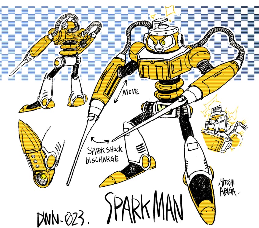 spark man (mega man and 2 more) drawn by ariga_hitoshi