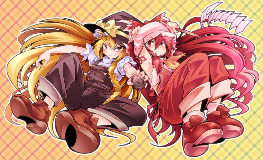 hakurei reimu and kirisame marisa (touhou) drawn by shimizu_pem