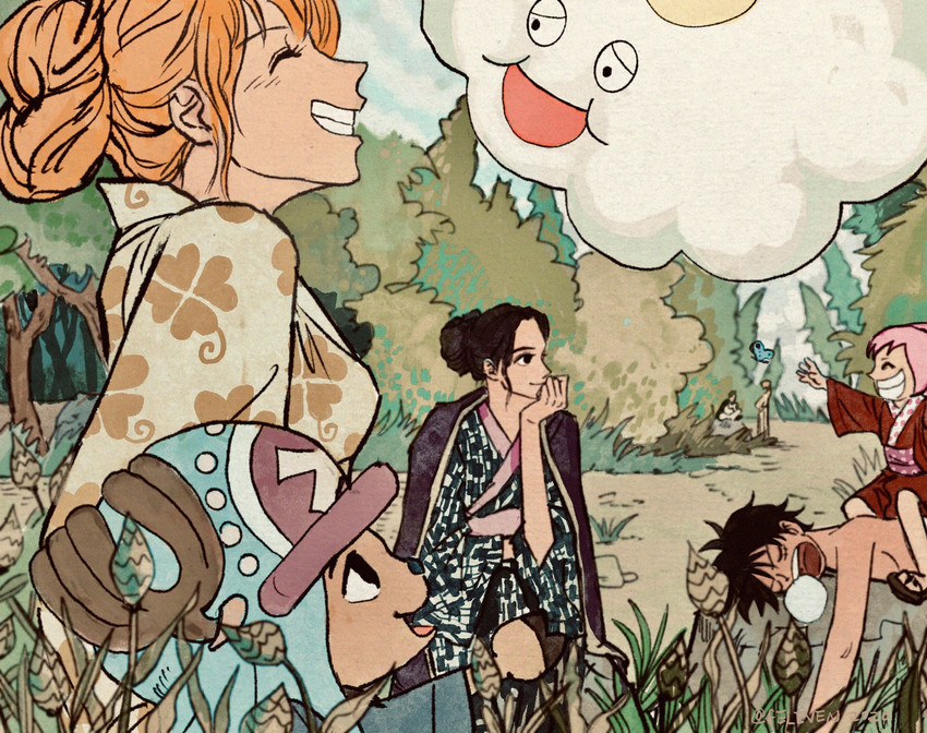 nami, monkey d. luffy, nico robin, roronoa zoro, sanji, and 3 more (one piece) drawn by feleven