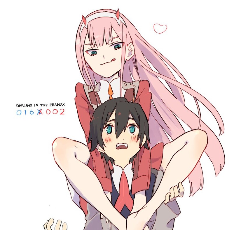 zero two and hiro (darling in the franxx) drawn by serizawa_nae