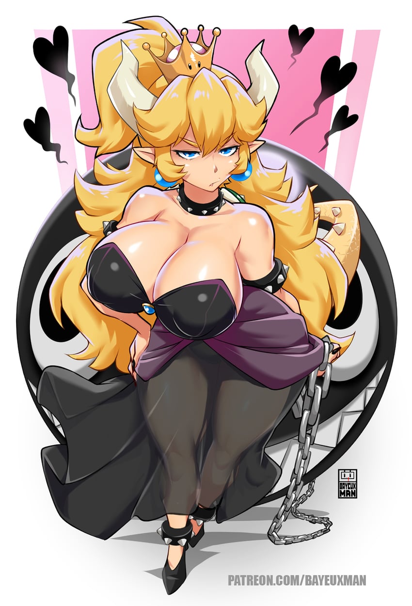 bowsette and chain chomp (mario and 1 more) drawn by bayeuxman