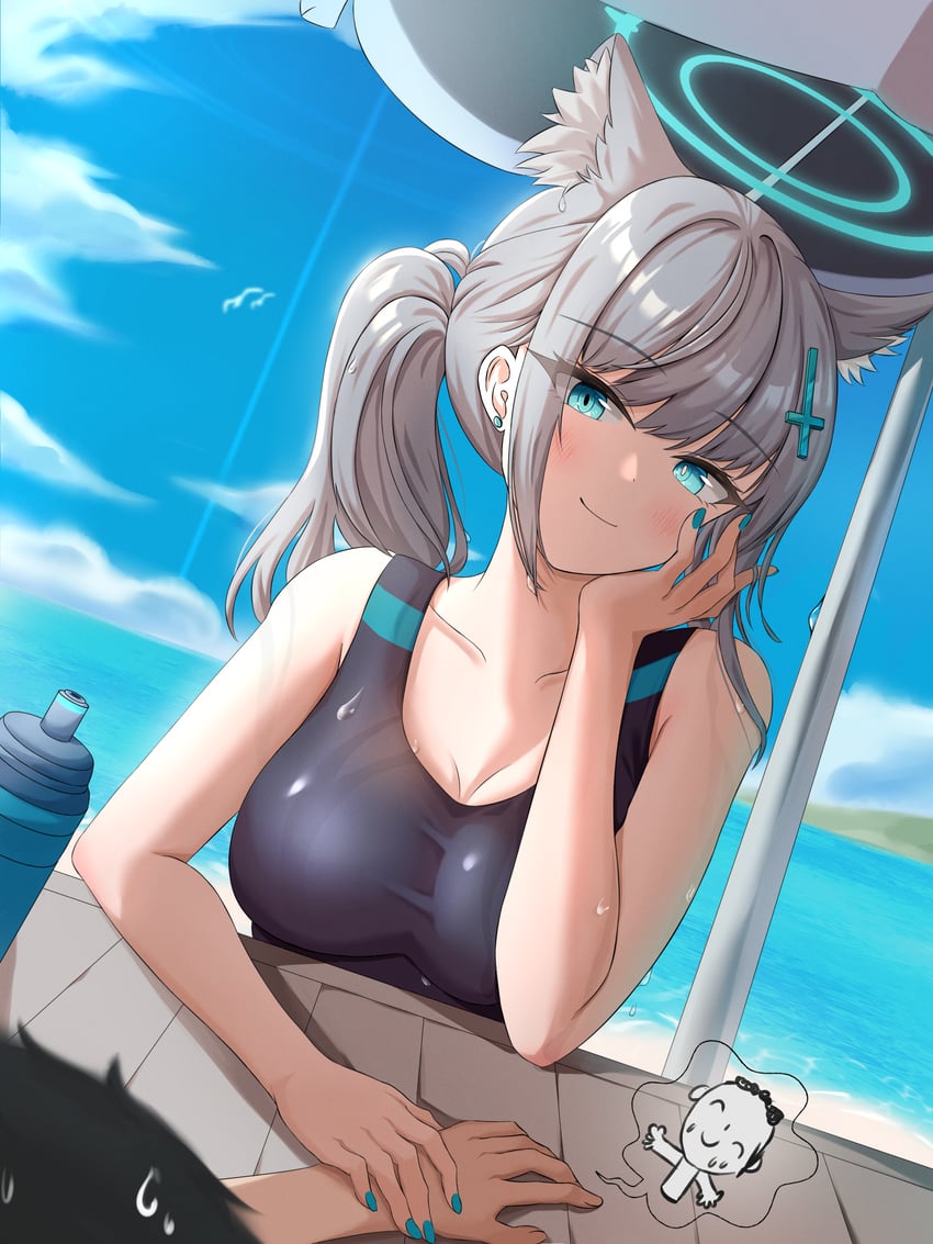 sensei, doodle sensei, and shiroko (blue archive) drawn by deriolet