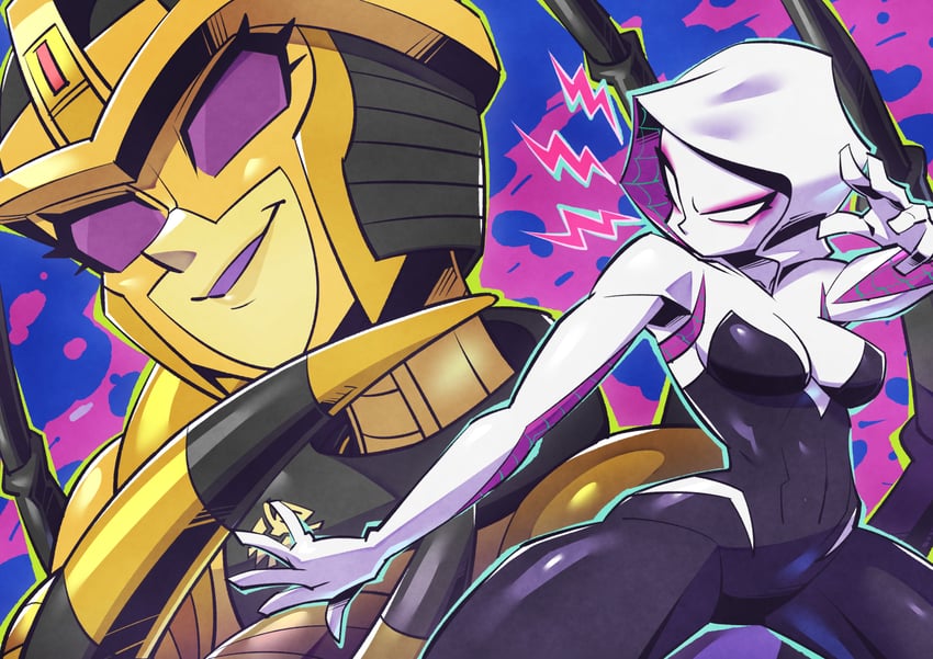 spider-gwen, gwen stacy, and blackarachnia (marvel and 4 more) drawn by sunafuki_tabito