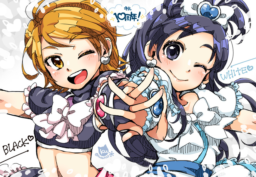 misumi nagisa, yukishiro honoka, cure black, and cure white (precure and 1 more) drawn by aihara_sakura