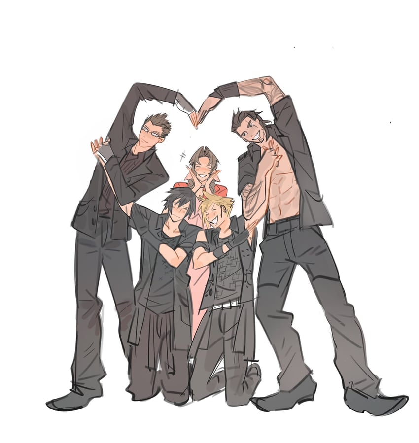 aerith gainsborough, noctis lucis caelum, gladiolus amicitia, prompto argentum, and ignis scientia (final fantasy and 3 more) drawn by mmmckayyy